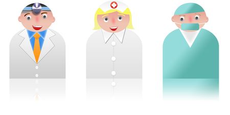 people icons of medical and health care. white background and reflectionの写真素材