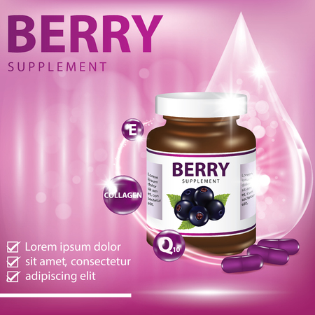 Berry dietary supplement banner vector illustration.のイラスト素材