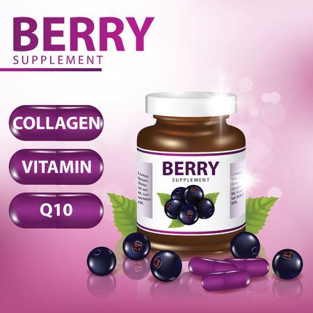 Berry dietary supplement banner vector illustration.のイラスト素材