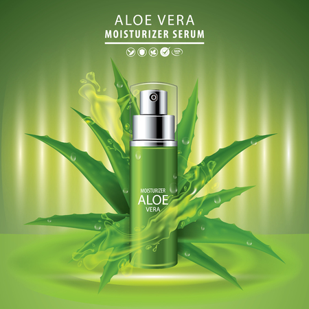 Aloe Vera collagen vitamin skin care cream, serum banner vector illustration.のイラスト素材