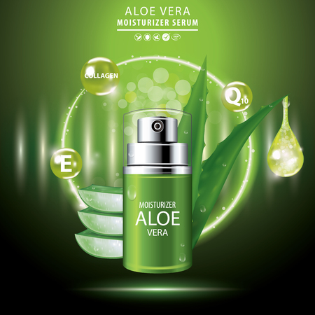 Aloe Vera collagen vitamin skin care cream, serum banner vector illustration.のイラスト素材