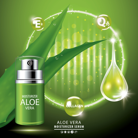Aloe Vera collagen vitamin skin care cream, serum banner vector illustration.のイラスト素材