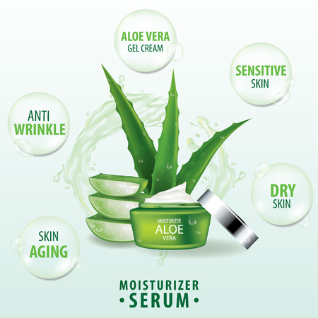 Aloe vera collagen vitamin skin care cream, serum banner vector illustration.のイラスト素材