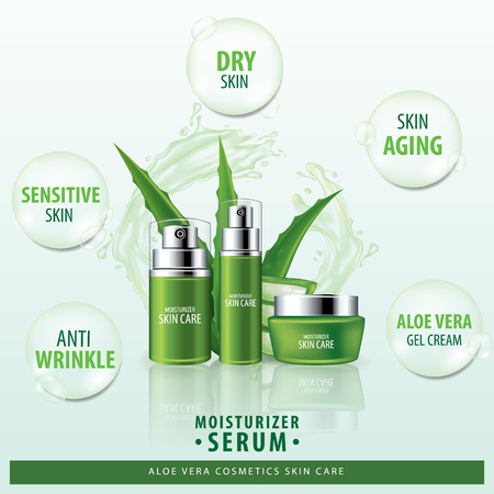 Aloe vera collagen vitamin skin care cream, serum banner vector illustration.のイラスト素材