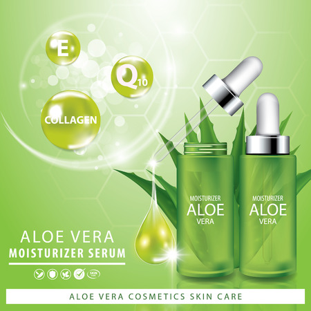Aloe vera collagen vitamin skin care cream, serum banner vector illustration.のイラスト素材