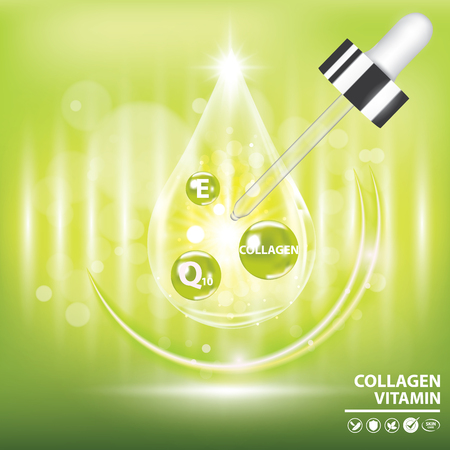 Green collagen vitamin droplet banner vector illustration.のイラスト素材