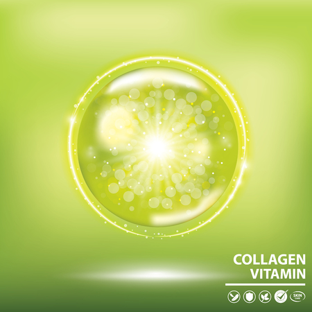 Green collagen vitamin droplet banner vector illustration.のイラスト素材