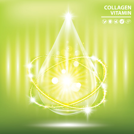 Green collagen vitamin droplet banner vector illustration.のイラスト素材