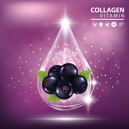 Black currant collagen vitamin skin care cream , serum banner vector illustrationのイラスト素材