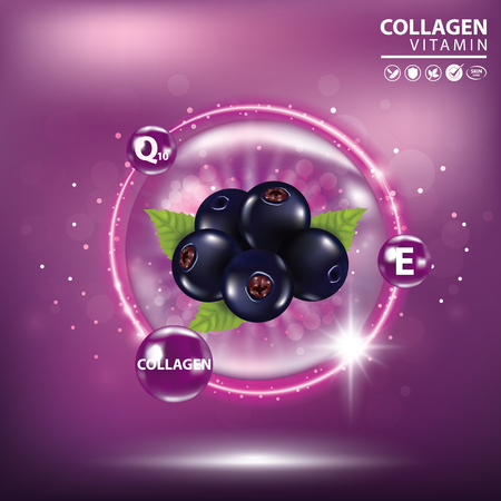 Black currant collagen vitamin skin care cream , serum banner vector illustrationのイラスト素材