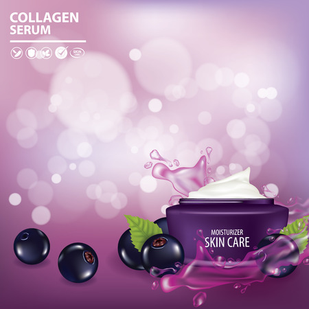 Black currant collagen vitamin skin care cream , serum banner vector illustrationのイラスト素材