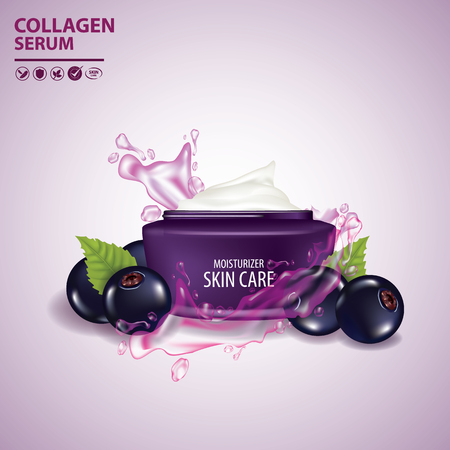 Black currant collagen vitamin skin care cream , serum banner vector illustrationのイラスト素材