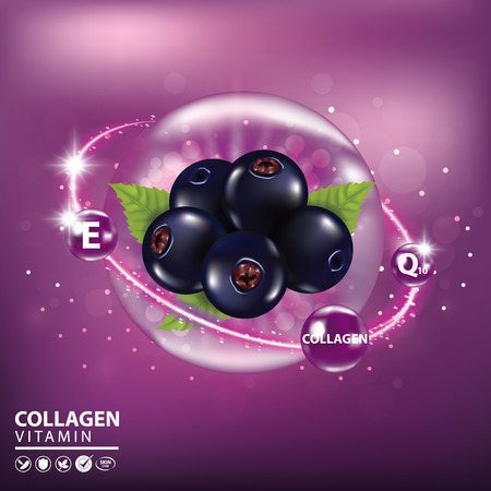 Black currant collagen vitamin skin care cream , serum banner vector illustrationのイラスト素材
