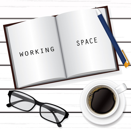 Work space on white wood table vector illustrationのイラスト素材
