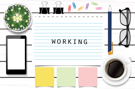 Work space on white wood table vector illustrationのイラスト素材
