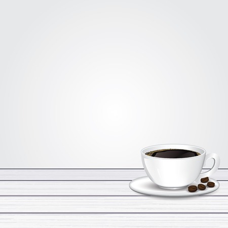 coffee cup, beans on wood desk for product placement vector illustrationのイラスト素材