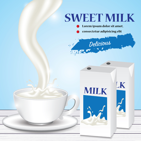 Milk splash on wood desk vector illustrationのイラスト素材