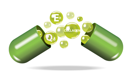 Open capsule vector illustration with vitaminsのイラスト素材
