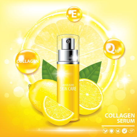 Lemon collagen vitamin skin care cream , serum banner vector illustrationのイラスト素材