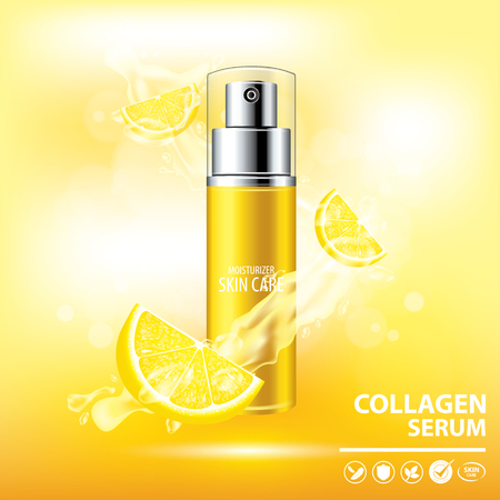 Lemon collagen vitamin skin care cream , serum banner vector illustrationのイラスト素材
