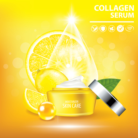 Lemon collagen vitamin skin care cream , serum banner vector illustrationのイラスト素材