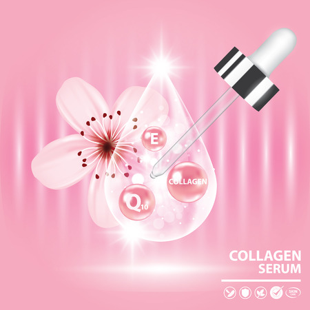 Sukura , cherry blossom collagen vitamin skin care cream , serum banner vector illustrationのイラスト素材