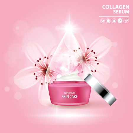 Sukura , cherry blossom collagen vitamin skin care cream , serum banner vector illustrationのイラスト素材