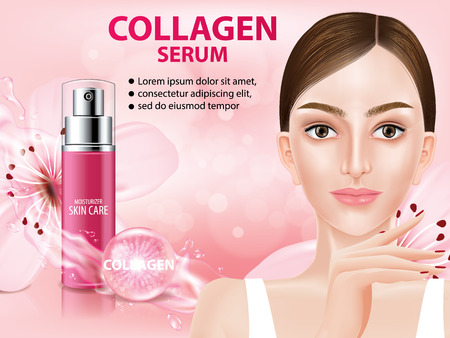 Sukura ,cherry blossom collagen vitamin skin care cream, serum banner vector illustration.のイラスト素材
