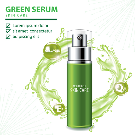 Green collagen vitamin skin care cream , serum banner vector illustrationのイラスト素材