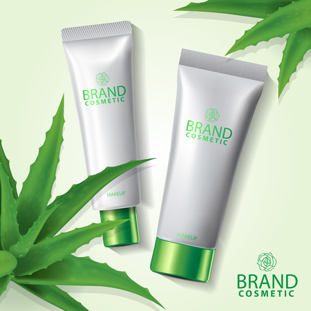 Aloe vera collagen vitamin skin care cream banner vector illustrationのイラスト素材