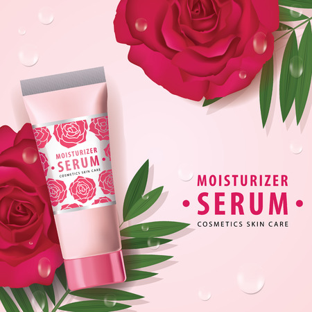 Rose collagen vitamin skin care cream banner vector illustrationのイラスト素材