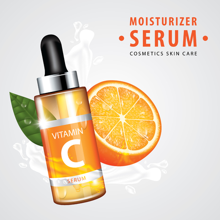 Orange collagen vitamin skin care serum banner vector illustrationのイラスト素材