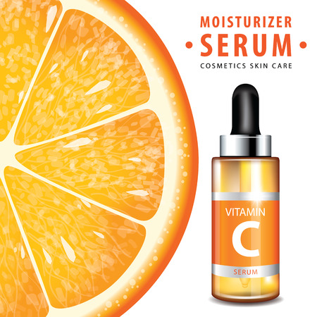 Orange collagen vitamin skin care serum banner vector illustrationのイラスト素材