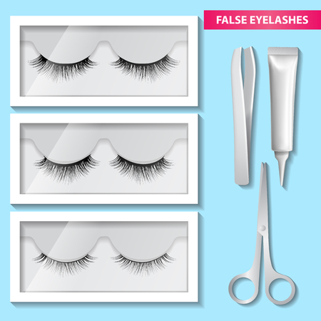 False eyelashes box and glue vector and illustrationのイラスト素材
