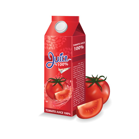 Tomato juice box package and with glass vector illustrationのイラスト素材