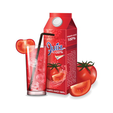 Tomato juice box package and with glass vector illustrationのイラスト素材