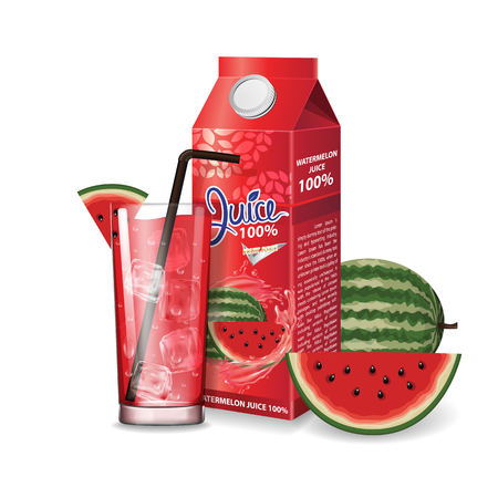 Watermelon juice box package and with glass vector illustrationのイラスト素材