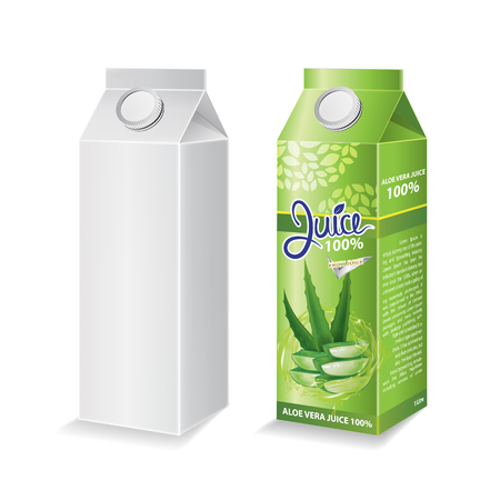 Aloe vera juice box package and with glass vector illustrationのイラスト素材