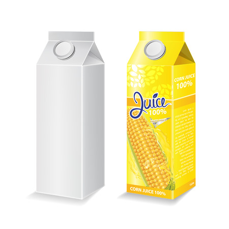 Corn juice box package and with glass vector illustrationのイラスト素材