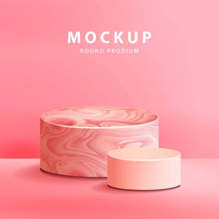 Pink marble texture with round podium vector illustrationのイラスト素材