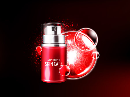Red cosmetic  skin care cream , serum banner artwork vector illustrationのイラスト素材