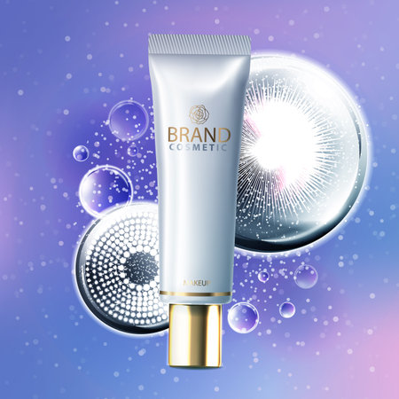 Blue cosmetic  skin care cream, serum banner artwork vector illustrationのイラスト素材