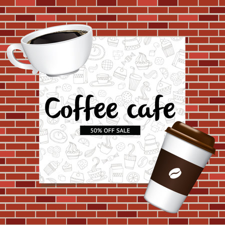 brick wall with coffee cups vector illustrationのイラスト素材