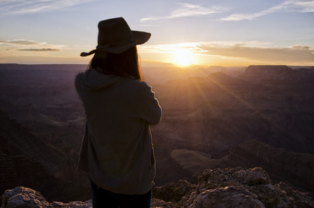 Watching the Sunset over The Grand Canyonの写真素材