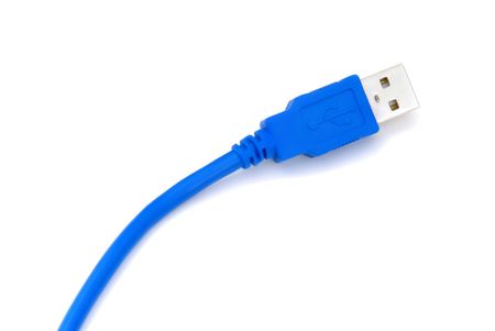 Blue Computer USB Cable on an Isolated Backgroundの写真素材