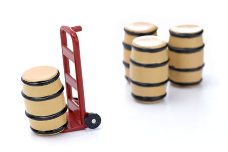 Barrels and Dolly on a White Isolated Backgroundの写真素材