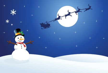 Snowman and Santa's Sleigh in a Winter Sceneのイラスト素材