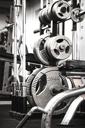 Weights in a Gym on a Rack