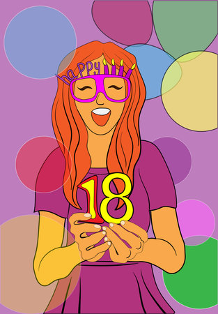 girl with a crown on her head holding the number ten in her handsのイラスト素材