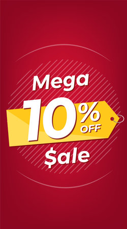 10% off. Red discount banner with ten percent. Advertising for Mega Sale promotion. stories formatのイラスト素材
